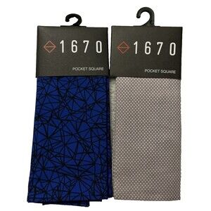 2-Pack, 1670 Pocket Squares Dark Blue and Black & Lavendar Polka Dot Cotton